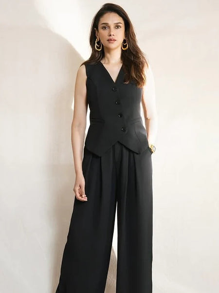 Aditi Hydari Muse Black Vest Coat & Pant Set