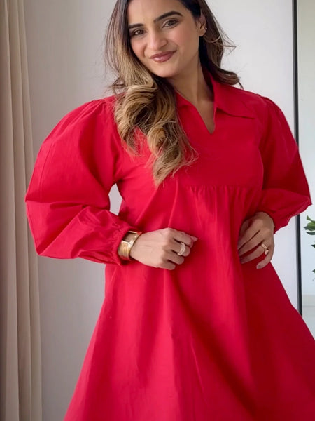 Cherry Red Poplin Dress