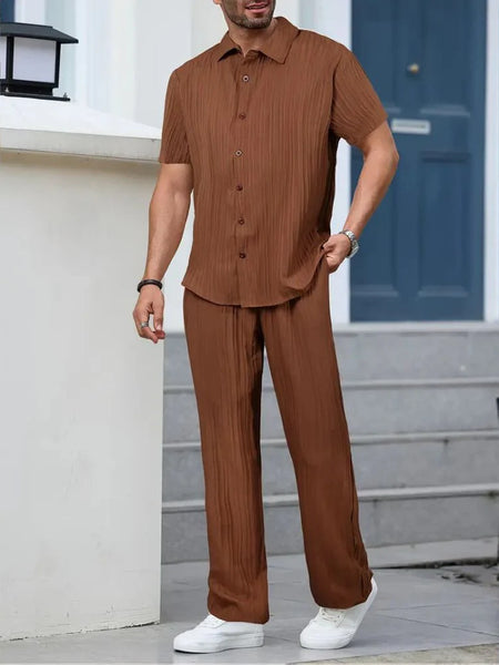 Men's Brown Relax Fit Top Bottom Set