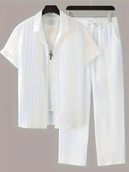 Men's Pleated White Top Bottom Set