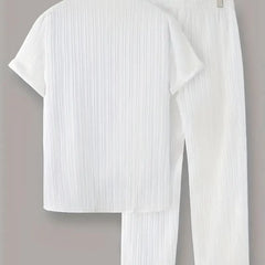 Men's Pleated White Top Bottom Set