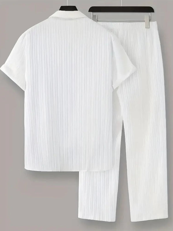Men's Pleated White Top Bottom Set