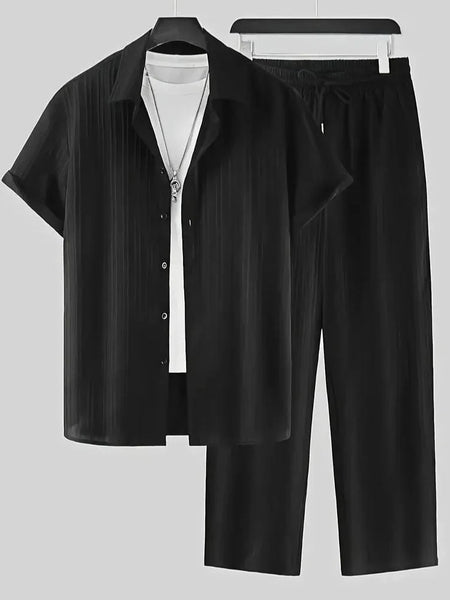 Men's Black Relax Fit Top Bottom Set