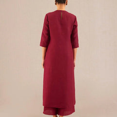 Parineeti Chopra styled Reddish Maroon Linen Kurta Set