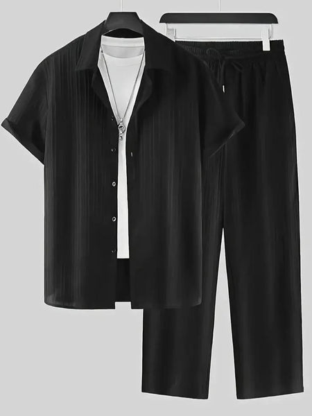 Men’s Black Pleated Co-Ord Set