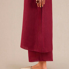 Parineeti Chopra styled Reddish Maroon Linen Kurta Set