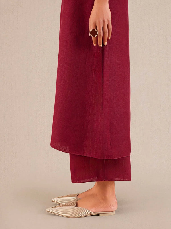 Parineeti Chopra styled Reddish Maroon Linen Kurta Set