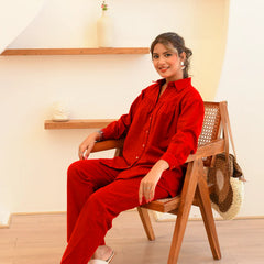 Maroon Linen Coord Set