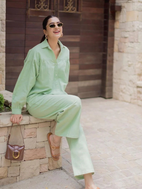 Priyanka Chopra Styled Pista Green Coord Set