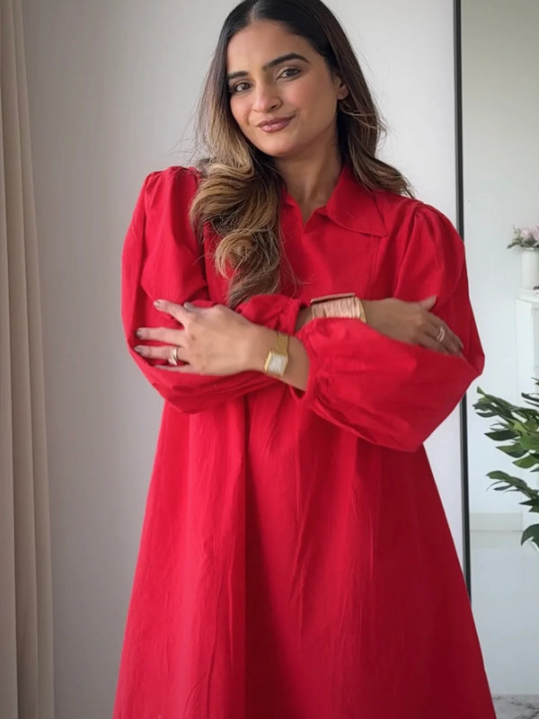 Cherry Red Poplin Dress