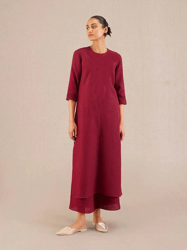 Parineeti Chopra styled Reddish Maroon Linen Kurta Set