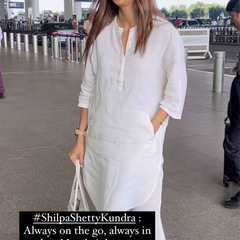 Shilpa Shetty Styled Vanilla Linen Kurta Set