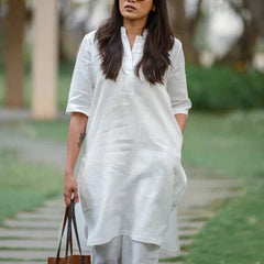 Shilpa Shetty Styled Vanilla Linen Kurta Set