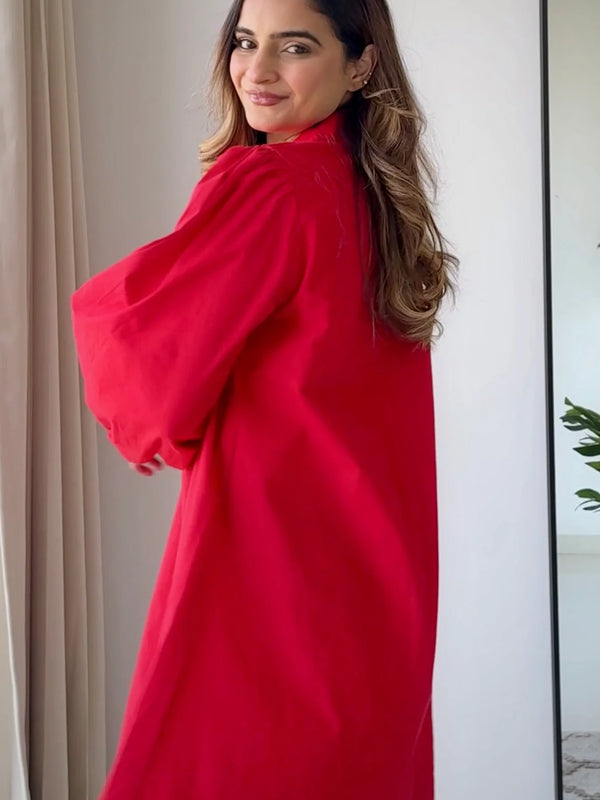 Cherry Red Poplin Dress