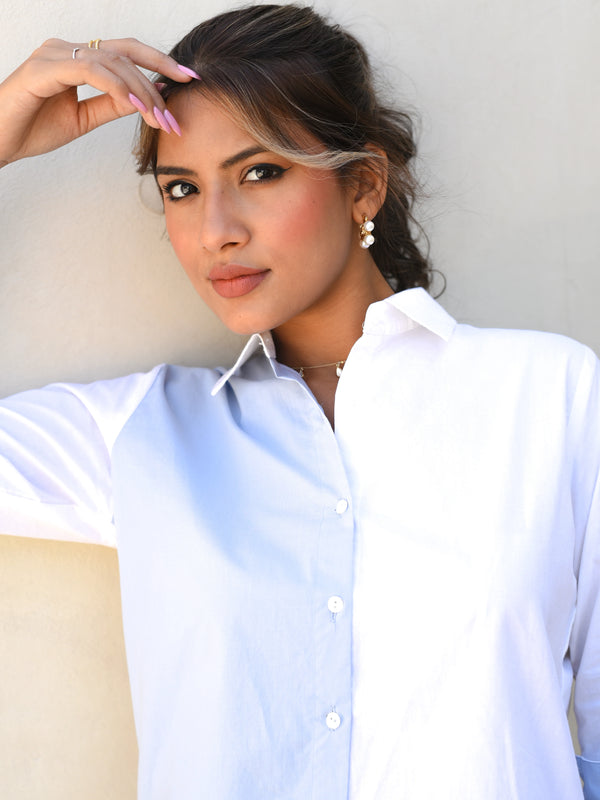 Blocked Vanilla-Blue Linen Coord Set