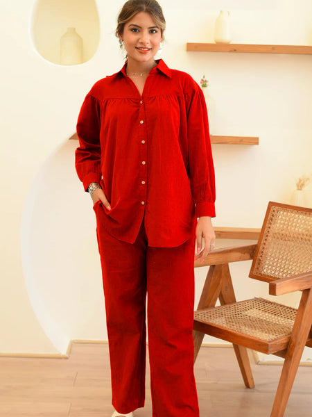 Maroon Linen Coord Set