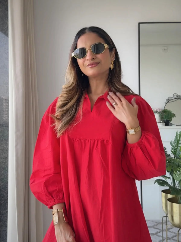 Cherry Red Poplin Dress