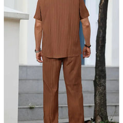 Men’s Chocolate Brown Pleated Co-Ord Set