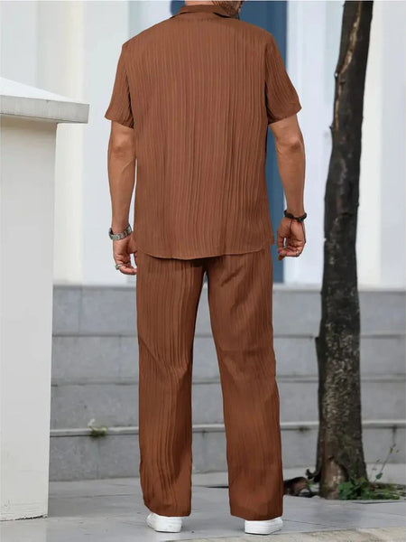 Men’s Chocolate Brown Pleated Co-Ord Set