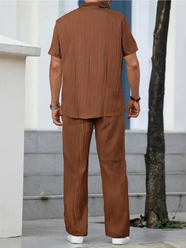 Men’s Chocolate Brown Pleated Co-Ord Set