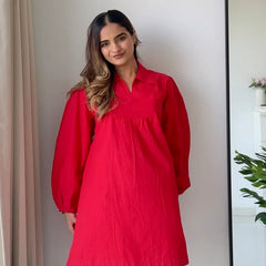 Cherry Red Poplin Dress