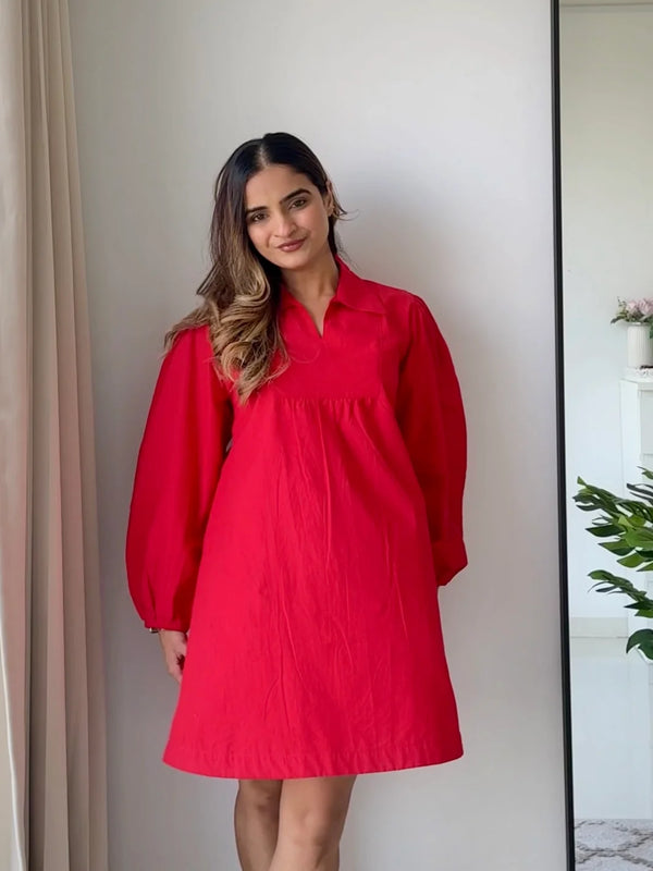 Cherry Red Poplin Dress
