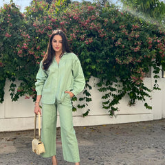 Priyanka Chopra Styled Pista Green Coord Set