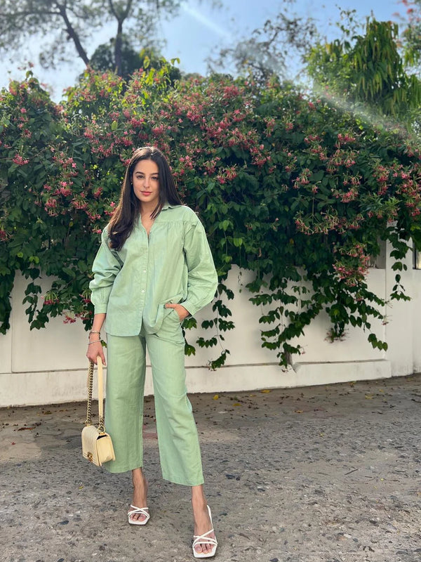 Priyanka Chopra Styled Pista Green Coord Set