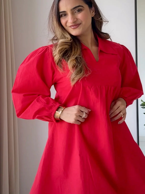 Cherry Red Poplin Dress
