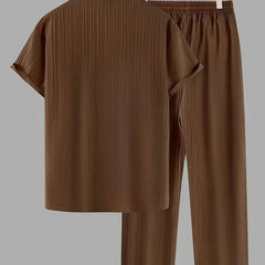 Men's Brown Relax Fit Top Bottom Set