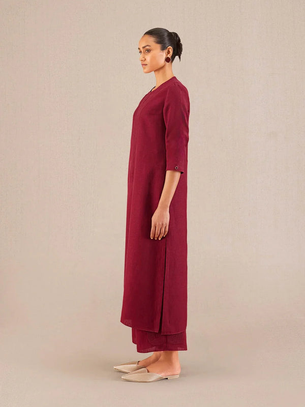 Parineeti Chopra styled Reddish Maroon Linen Kurta Set