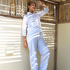 Blocked Vanilla-Blue Linen Coord Set