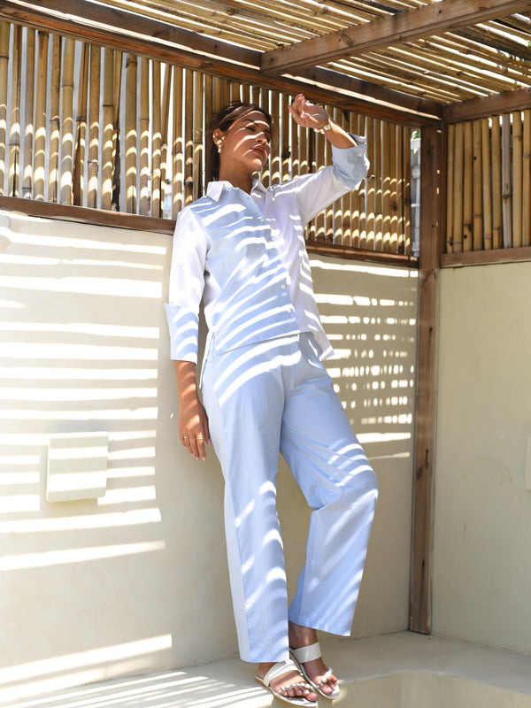 Blocked Vanilla-Blue Linen Coord Set