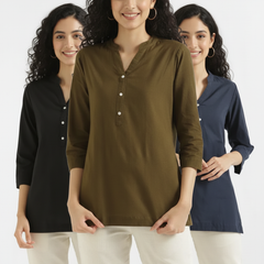 Pack Of 3 Short Cotton Short Kurti For Women
