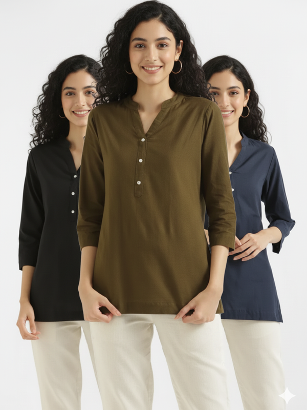 Pack Of 3 Short Cotton Short Kurti For Women