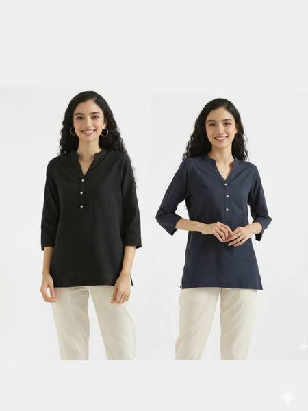 Pack Of 2 Short Cotton Short Kurti For Women