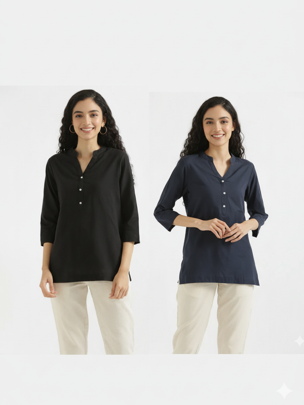 Pack Of 2 Short Cotton Short Kurti For Women