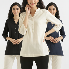 Pack Of 3 Short Cotton Short Kurti For Women