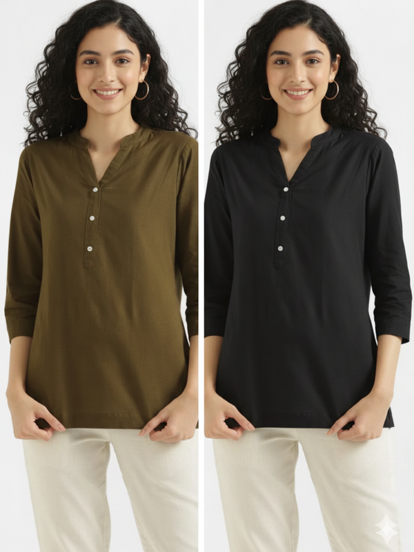 Pack Of 2 Short Cotton Short Kurti For Women