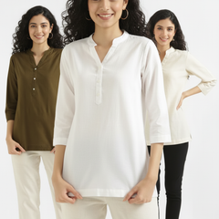 Pack Of 3 Short Cotton Short Kurti For Women