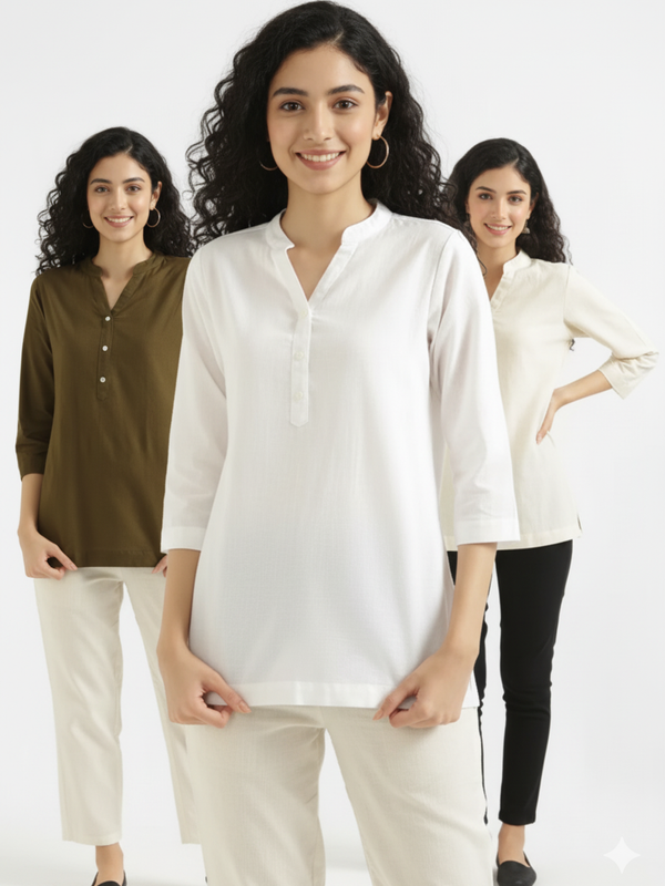 Pack Of 3 Short Cotton Short Kurti For Women