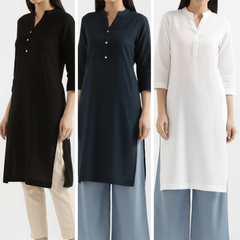 Pack Of 3 Long Cotton Kurti For Women