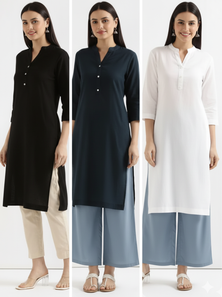 Pack Of 3 Long Cotton Kurti For Women