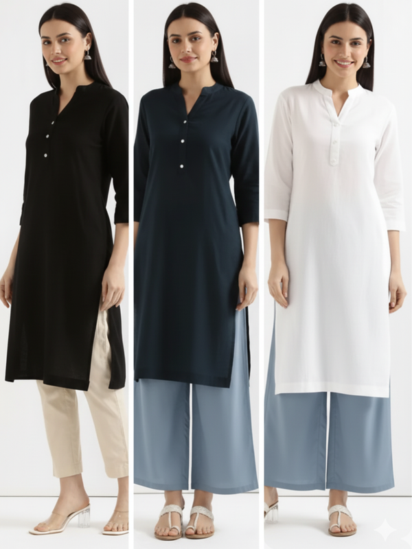 Pack Of 3 Long Cotton Kurti For Women