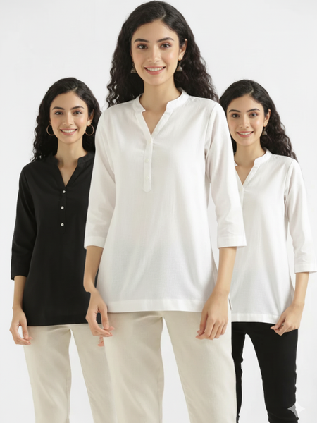 Pack Of 3 Short Cotton Short Kurti For Women