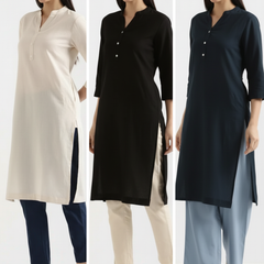 Pack Of 3 Long Cotton Kurti For Women