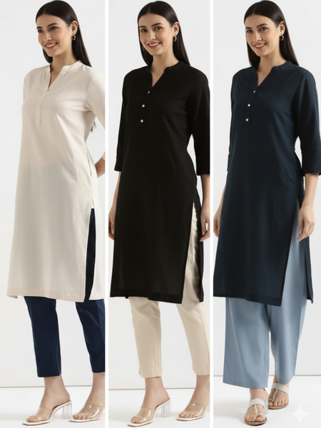 Pack Of 3 Long Cotton Kurti For Women