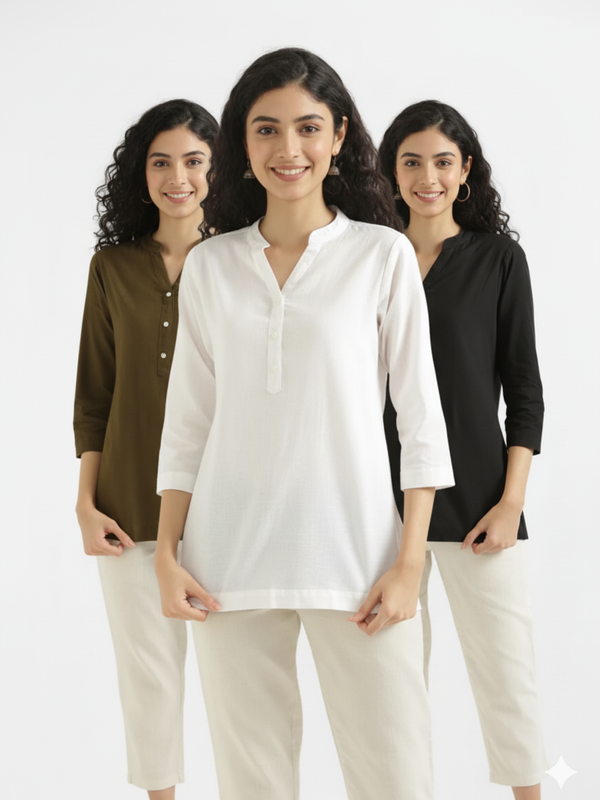 Pack Of 3 Short Cotton Short Kurti For Women