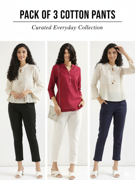 Pack Of 3 Everyday Cotton Pants For Women