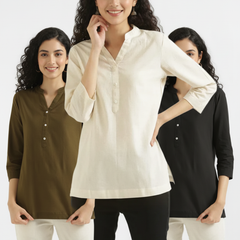 Pack Of 3 Short Cotton Short Kurti For Women
